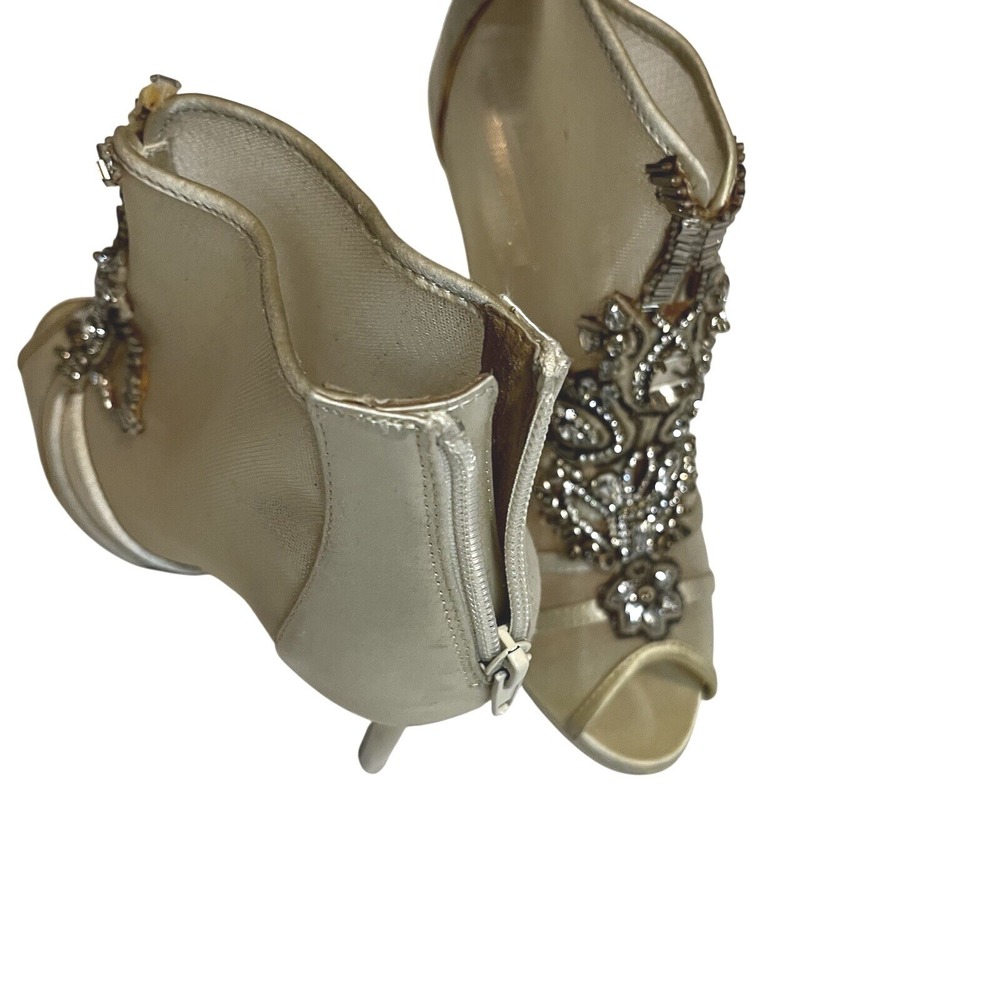 Badgley Mischka Lianna Peep Toe Booties Sz 8M Champagne Rhinestone Wedding Heels - Picture 4 of 9